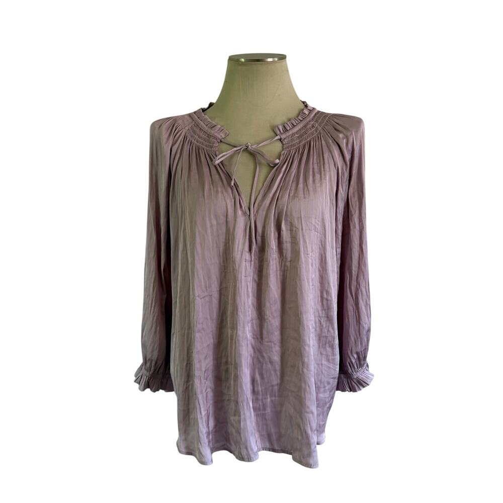 Lucky Brand Lilac Purple Boho Blouse Loose Sleeves Tassels Sz XL